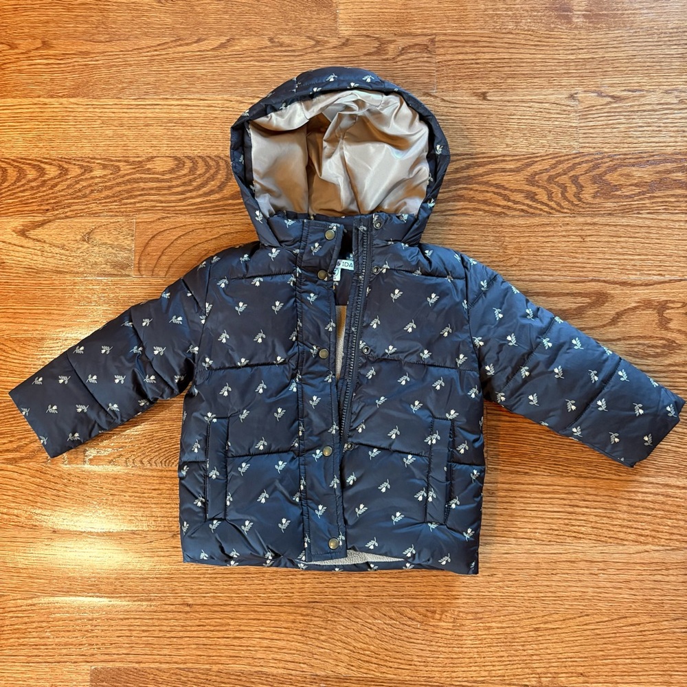 emile et ida black winter coat with little flowers